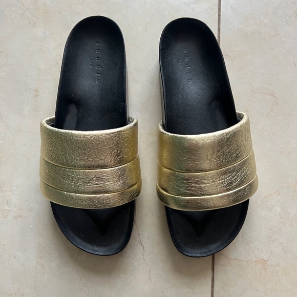 Sandro Metallic Gold Platform Slides - Picture 2 of 6